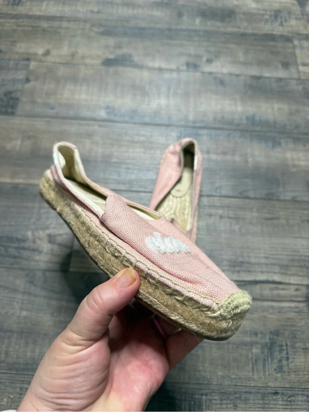 Soludos Pink Espadrille Slip-On Shoes with 'ciao bella' Embroidery Women Size 7